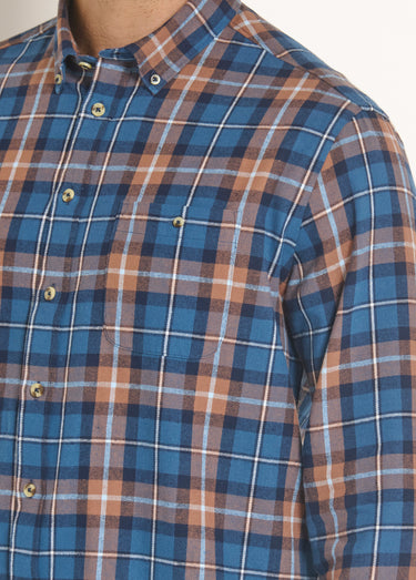 Chemise flanelle détails velours, grands carreaux Carreaux Bleu/Beige