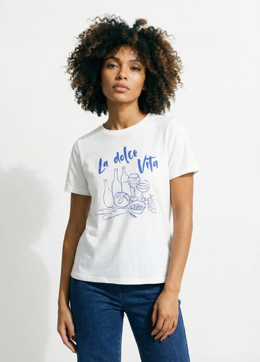 T-shirt coton inscription Dolce Vita Blanc
