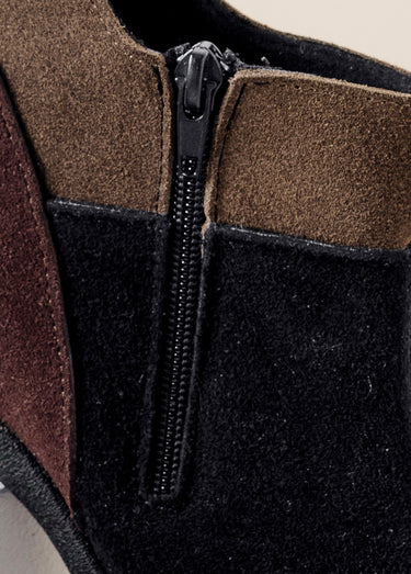Boots zippées largeur confort cuir velours Noir / Marron