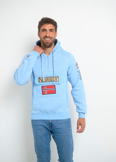 Sweat à capuche demi zip manches longues Bleu Ciel