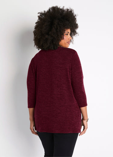 T-shirt long évasé manches 3/4 col rond Uni Grenat