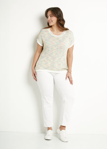 Pull doux col rond sans manches effet rayé Vert