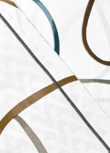 Parure de lit 4 pièces percale avec drap plat, lignes Imprime Blanc