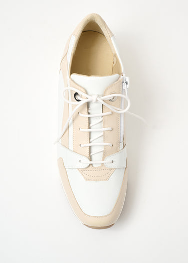 Baskets largeur confort cuir bicolore Beige/Blanc