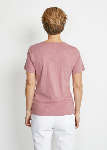 T-shirt manches courtes coton et macramé Rose