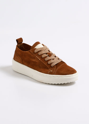 Baskets semelle compensée, lacets fantaisie Camel
