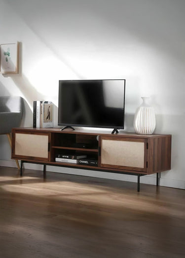 JETSON Meuble TV tissu et effet noyer Bois Fonce