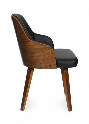 Chaise rétro simili cuir et dossier bois Noir
