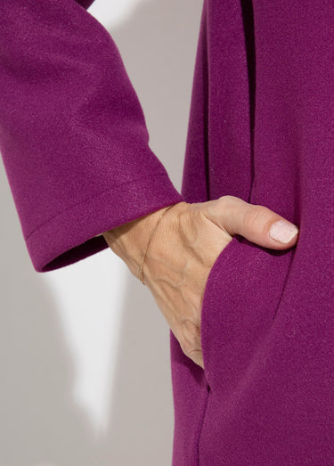 Caban long uni façon drap de laine Prune