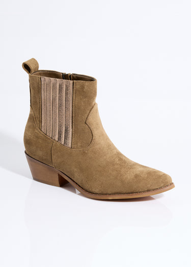 Boots western suédine détail métallisé Kaki