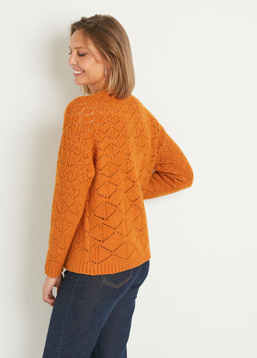 Gilet court ajouré col V boutonné uni Caramel