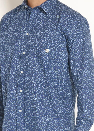 Chemise fantaisie en coton imprimé Marine