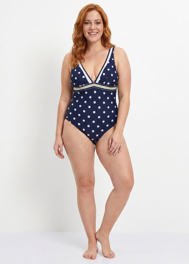 Maillot de bain 1 pièce impimé pois Marine Pois Blanc