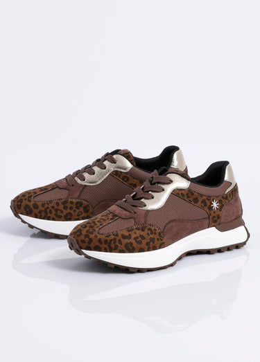 Baskets multimatières semelle compensée Leopard