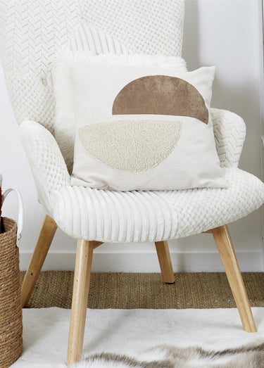 Coussin carré déhoussable bimatière Blanc/Beige