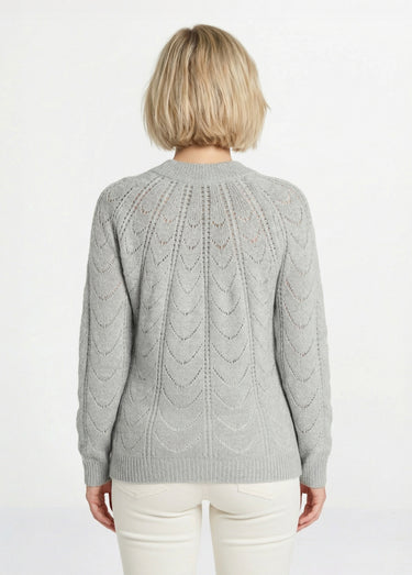 Pull maille chinée ajourée col rond Gris Chine