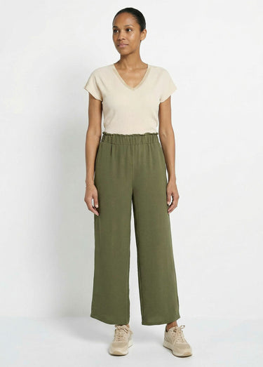 Pantalon large fluide en crêpe Kaki