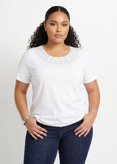 T-shirt jersey coton fantaisie cloutée Blanc