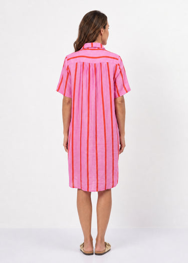 Robe chemise courte à rayures vives Rose/Rouge