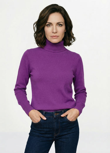 Pull doux col roulé manches longues Violet