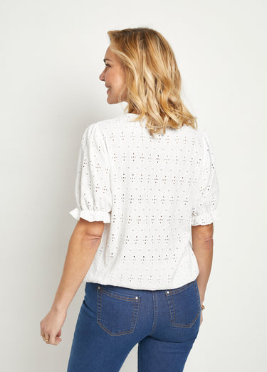 T-shirt cache-coeur blousant broderie Blanc