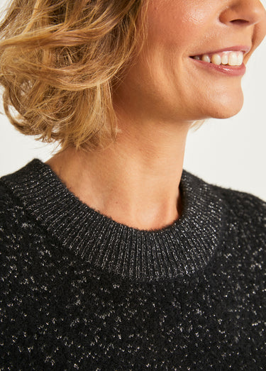 Robe pull courte brillante maille poilue Noir