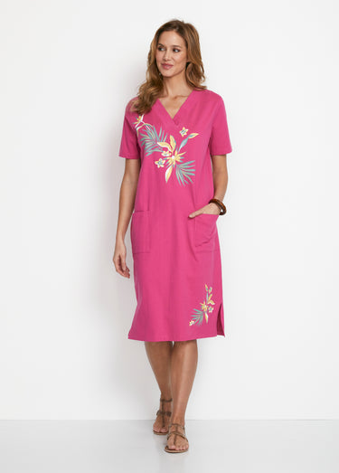 Robe de plage courte coton Fuchsia