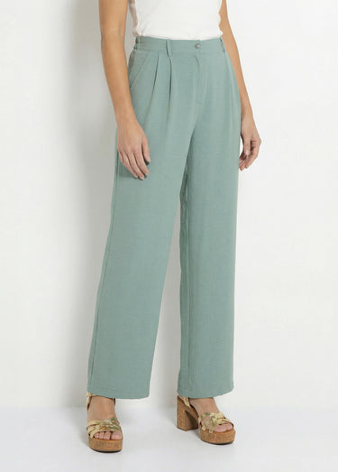 Pantalon large à pinces taille élastiquée Vert Sauge