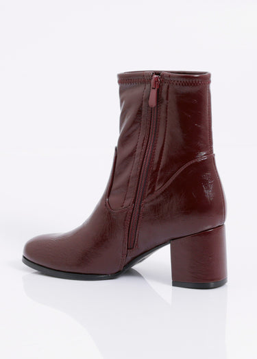Bottines à talon en simili aspect plissé Vernis Bordeaux