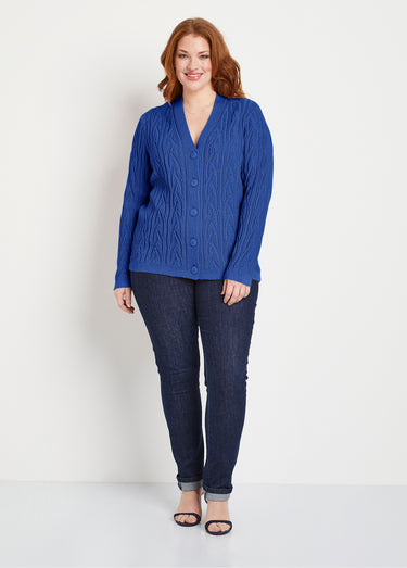 Gilet court boutonné ajouré Bleu