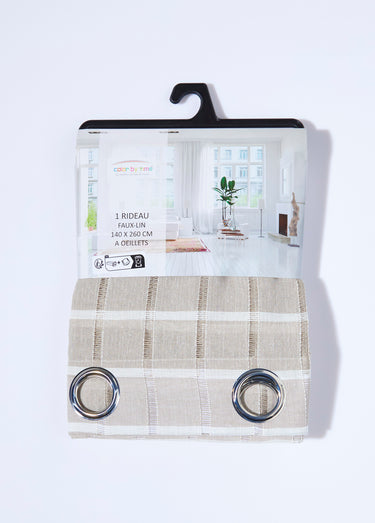 Rideau 1 panneau œillets carreaux jour Beige