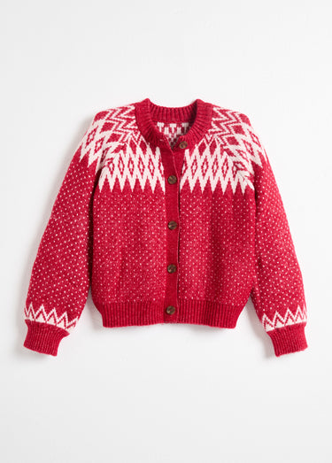 Gilet chaud boutonné jacquard graphique Rouge/Ecru
