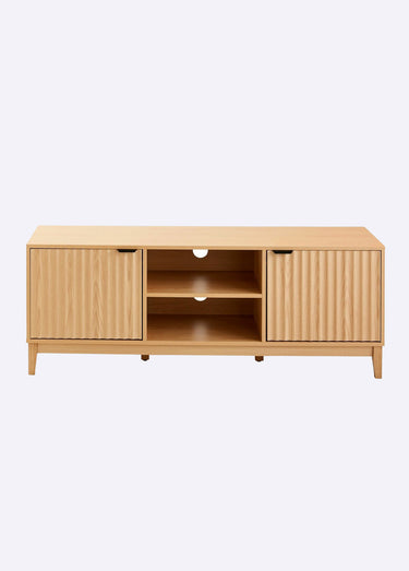 BOLOGNE Meuble TV banc, effet cannelé Bois Clair