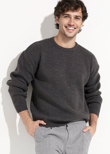 Pull épais col rond et maille torsadée Anthracite