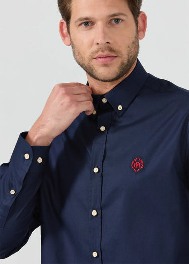 Chemise unie manches longues col boutonné Marine