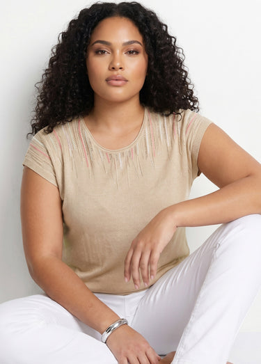 Pull maille scintillante manches kimono Beige
