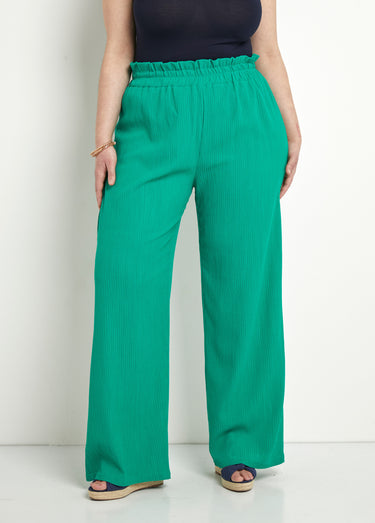 Pantalon vert large taille élastiquée maille relief Vert