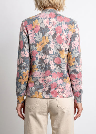 Pull fin chaud imprimé col rond mélange laine Rose/Vert