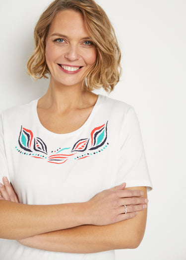 T-shirt long manches courtes col rond Uni Blanc