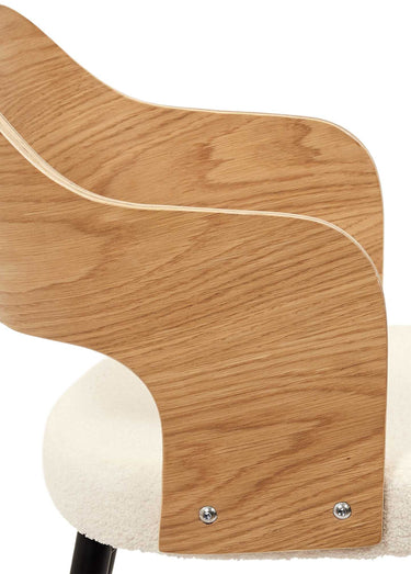 Set 2 Fauteuils bouclette, dossier bois Marron/Blanc/Noir