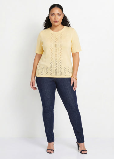 Pull ajouré perlé manches courtes Vanille