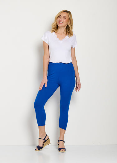 Legging court taille élastiquée extensible Uni Bleu