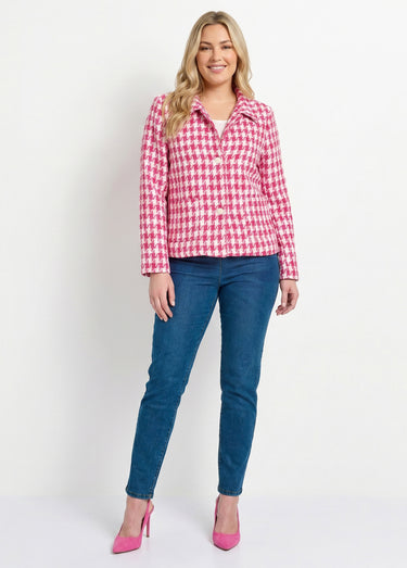 Veste pied de poule courte Rose / Blanc