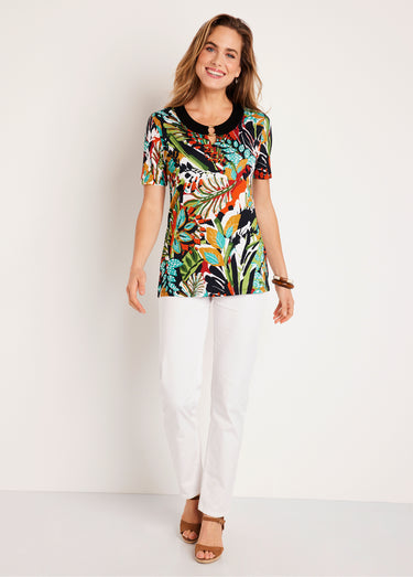 T-shirt manches courtes uni ou imprimé Paprika/Vert