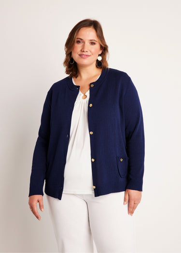 Gilet cardigan court boutonné Marine