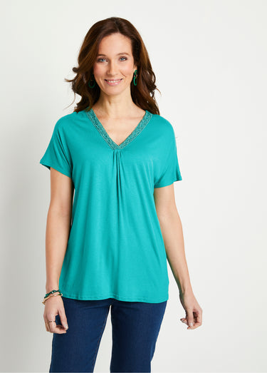 T-shirt long évasé dentelle Aqua