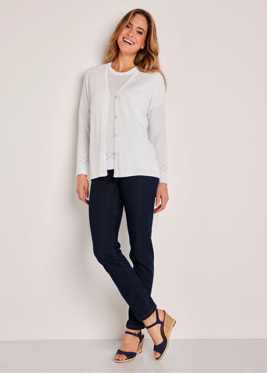 Gilet fin boutonné ajouré Ecru