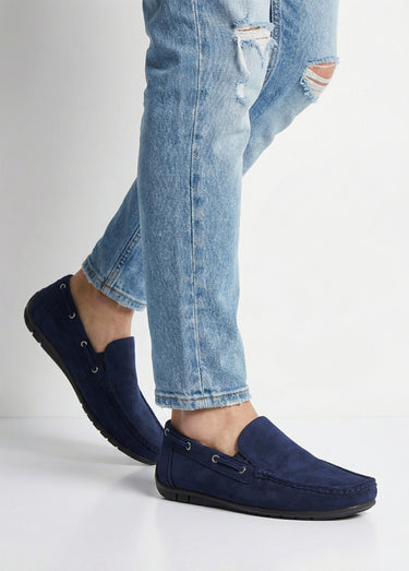 Mocassins suédine, côtés élastiqués Bleu