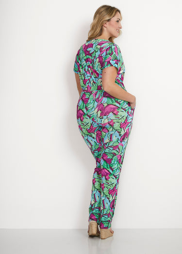 Combinaison pantalon maille extensible Vert/Fuchsia