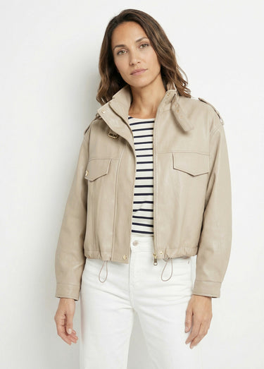 Blouson motard en simili cuir pastel Beige